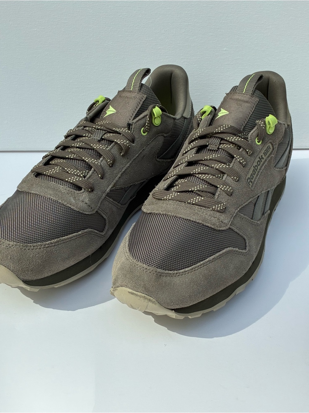 Reebok Men's Olive Suede & Mesh Sneakers with Lime Accents